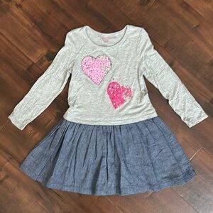 Design History Girls dress 4T, chambray skirt and gray knit top, heart details!